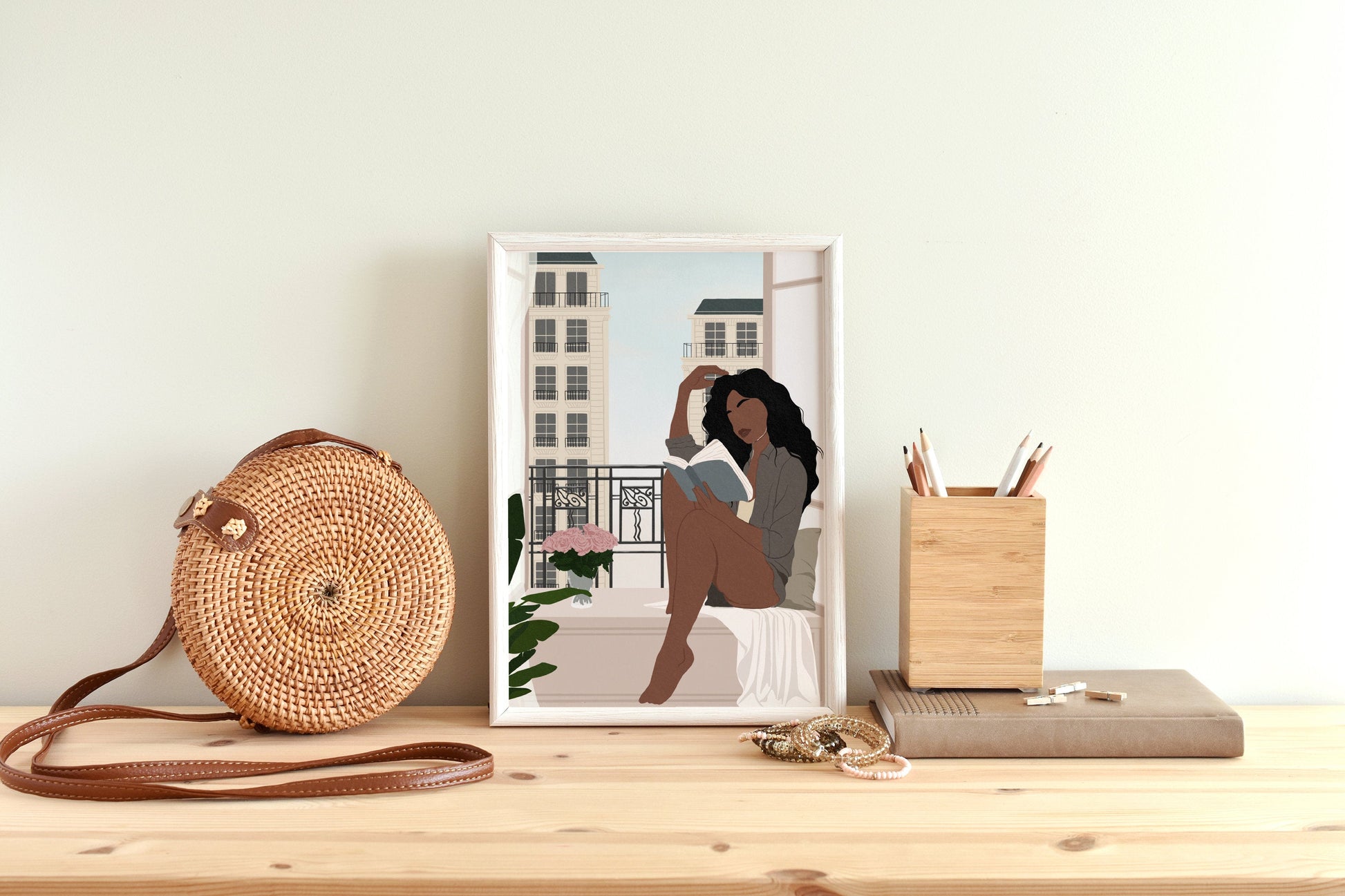 Black Woman Art, Black Girl Reading Book Art, Digital Download, INSTANT DOWNLOAD, Book Lover Art, Wall Decor, African American Art, City Art