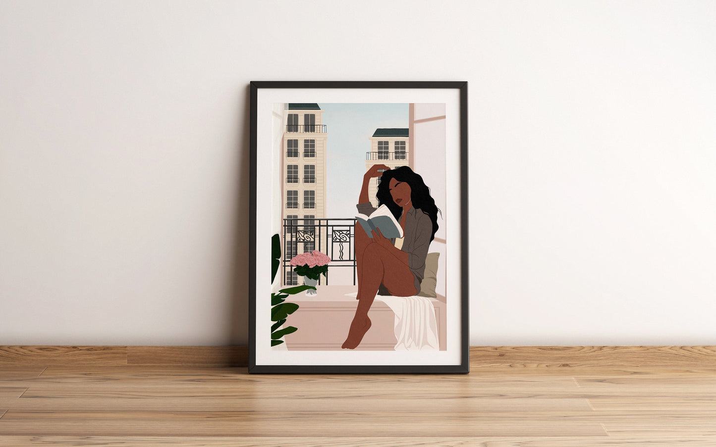 Black Woman Art, Black Girl Reading Book Art, Digital Download, INSTANT DOWNLOAD, Book Lover Art, Wall Decor, African American Art, City Art