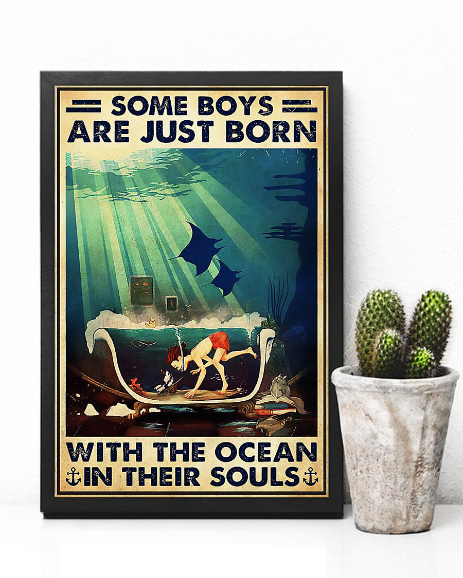 Scuba Diving Boy Poster Ocean Lovers Vintage Room Home Decor Wall Art Gifts Idea - Mostsuit