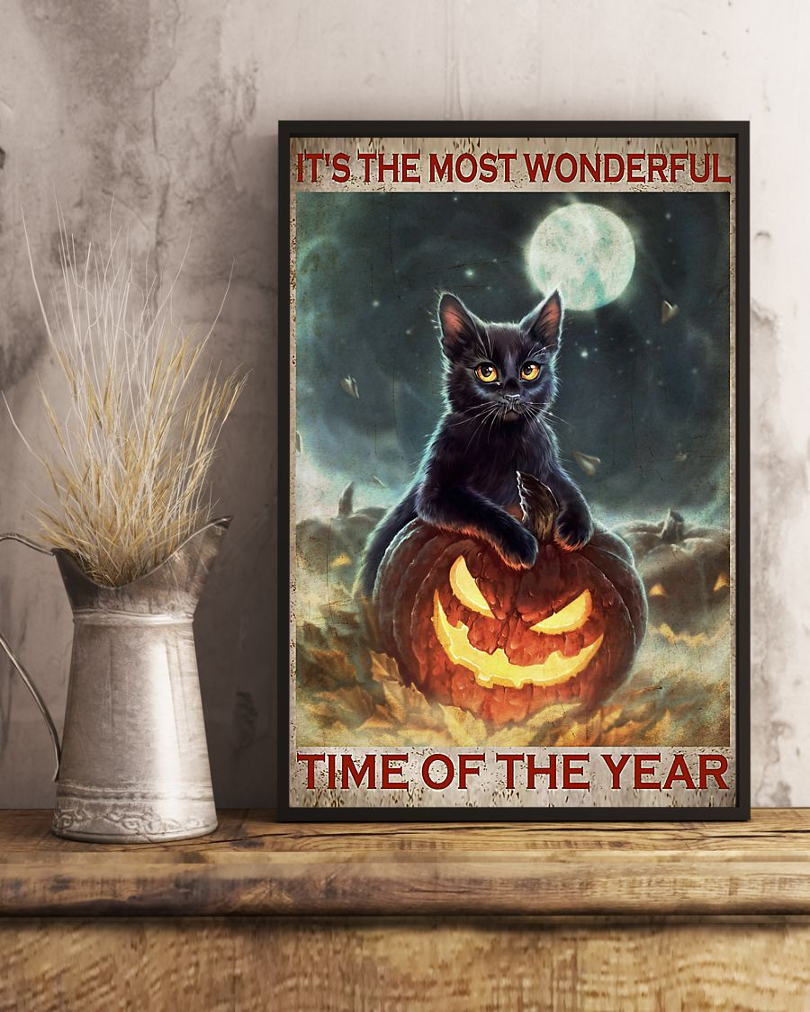 Black Cat Pumpkin Canvas Prints The Most Wonderful Time Of The Year Halloween Vintage Wall Art Gifts Vintage Home Wall Decor Canvas - Mostsuit