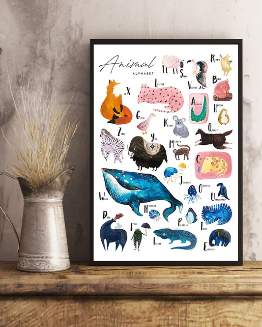 Alphabet Animals Classroom Teacher Poster Vintage Room Home Decor Wall Art Gifts Idea - Mostsuit