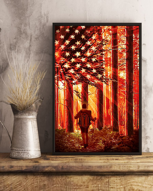 Hiking USA Flag Forest Canvas Prints Vintage Wall Art Gifts Vintage Home Wall Decor Canvas - Mostsuit