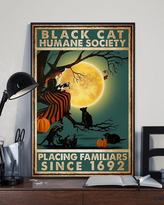 Black Cat Witch Girl Book Loves Poster Human Society Vintage Room Home Decor Wall Art Gifts Idea - Mostsuit