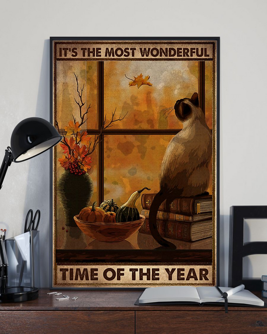 Cat Autumn Poster It's The Most Wonderful Of The Year Vintage Room Home Decor Wall Art Gifts Idea - Mostsuit