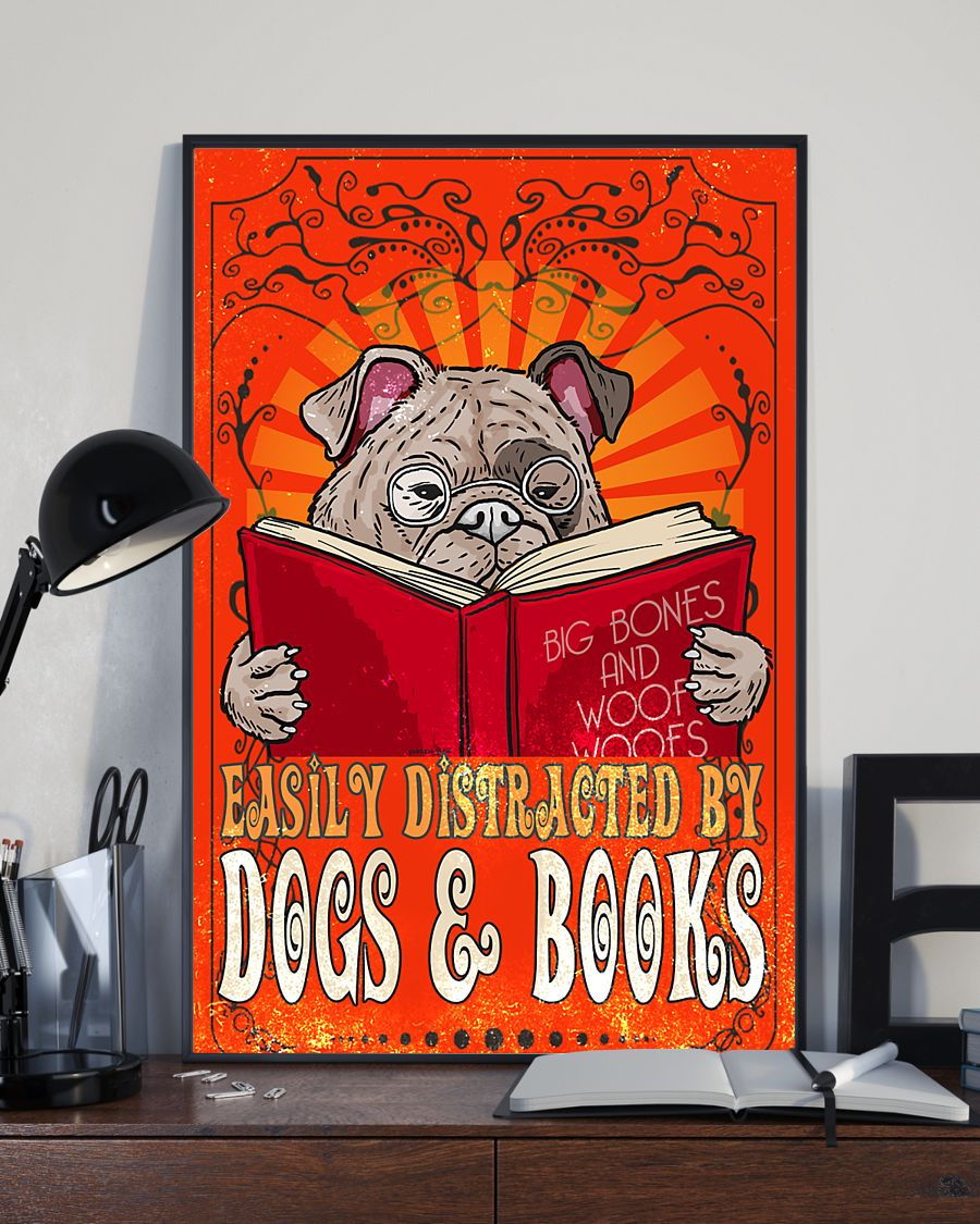 Bulldog Canvas Prints Easily Distracted By Dogs And Books Vintage Wall Art Gifts Vintage Home Wall Decor Canvas - Mostsuit