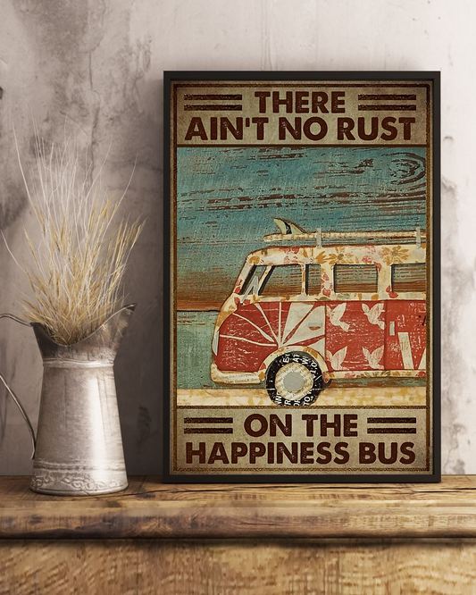 Camper Van Surf Car Canvas Prints There Ain't No Rust On The Happiness Bus Vintage Wall Art Gifts Vintage Home Wall Decor Canvas - Mostsuit