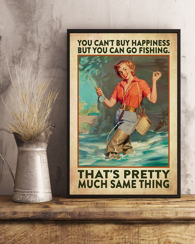 Fishing Buying Happiness Poster Vintage Room Home Decor Wall Art Gifts Idea - Mostsuit