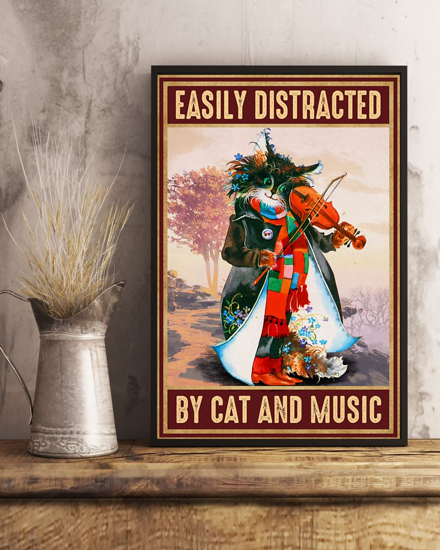 Cat And Music Loves Canvas Prints Easily Distracted Vintage Wall Art Gifts Vintage Home Wall Decor Canvas - Mostsuit