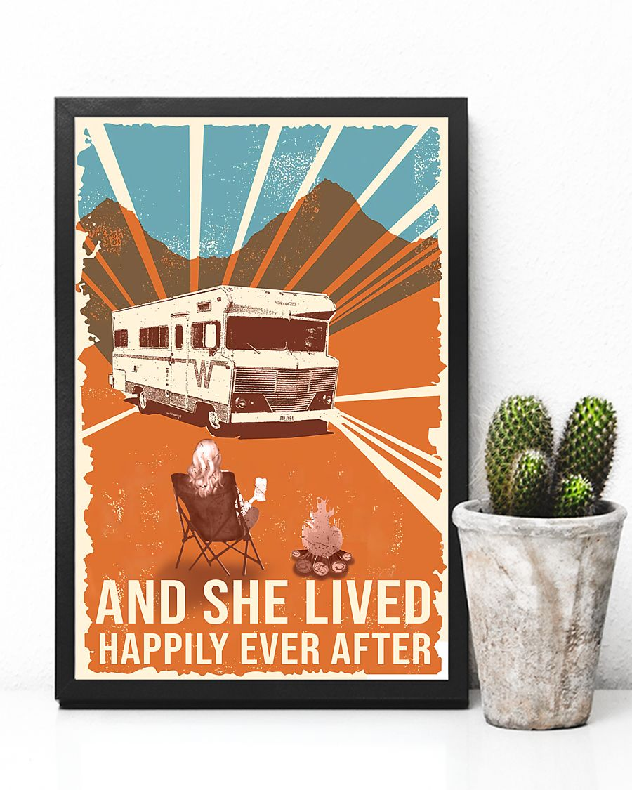 Camping RV Car Poster And She Lived Happily Ever After Vintage Room Home Decor Wall Art Gifts Idea - Mostsuit