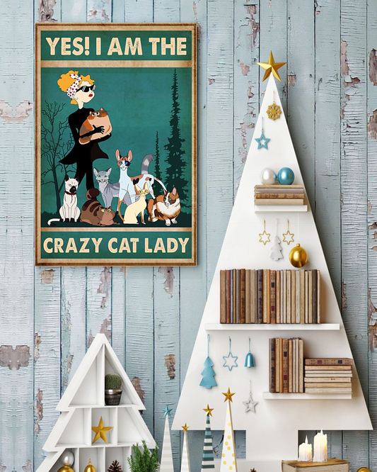 Cats Loves Canvas Prints Yes I Am Crazy Cat Lady Vintage Wall Art Gifts Vintage Home Wall Decor Canvas - Mostsuit