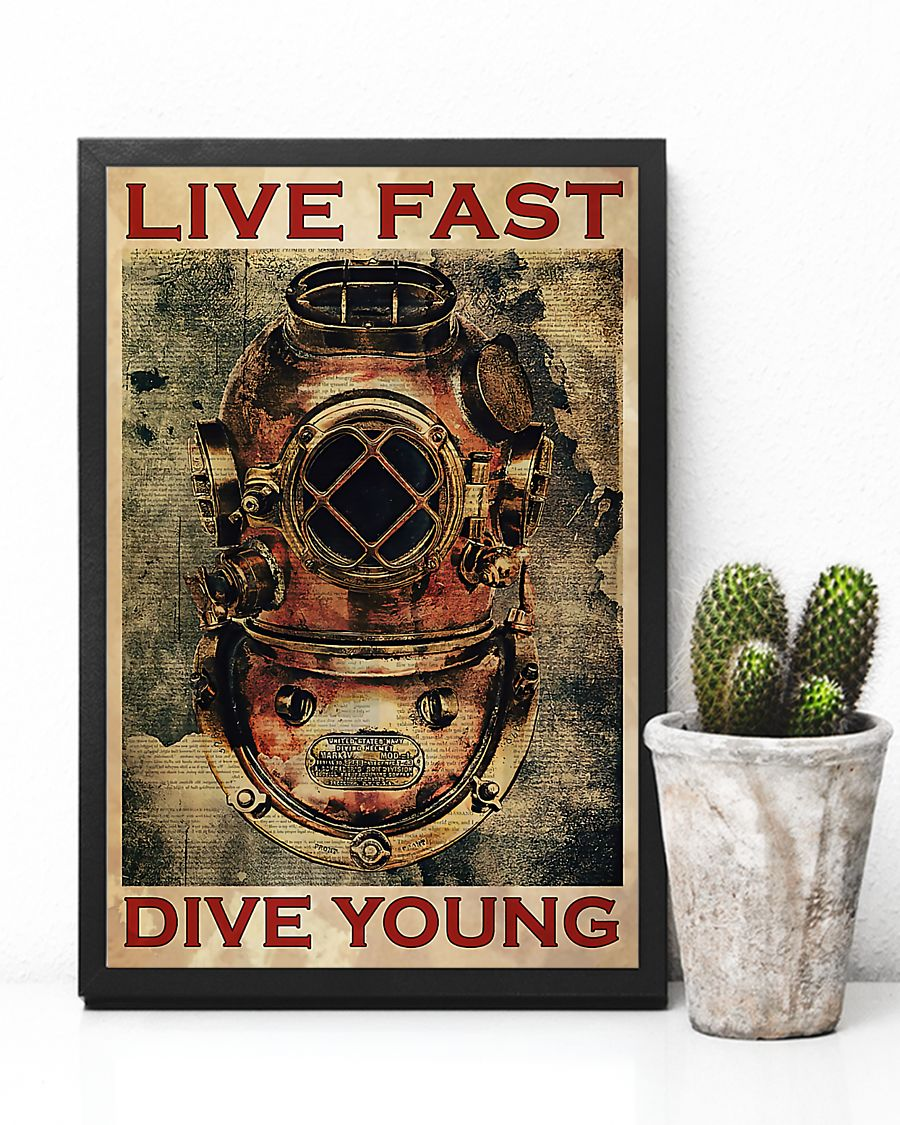 Scuba Diving Poster Live Fast Dive Young Scuba Diver Vintage Room Home Decor Wall Art Gifts Idea - Mostsuit