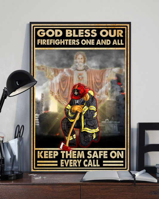 Firefighter Poster God Bless Our Firefighter One And All Vintage Room Home Decor Wall Art Gifts Idea - Mostsuit