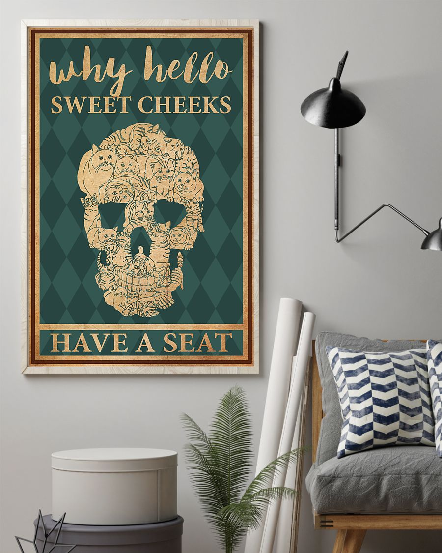 Skull Cat Loves Poster Why Hello Sweet Cheeks Have A Seat Vintage Room Home Decor Wall Art Gifts Idea - Mostsuit