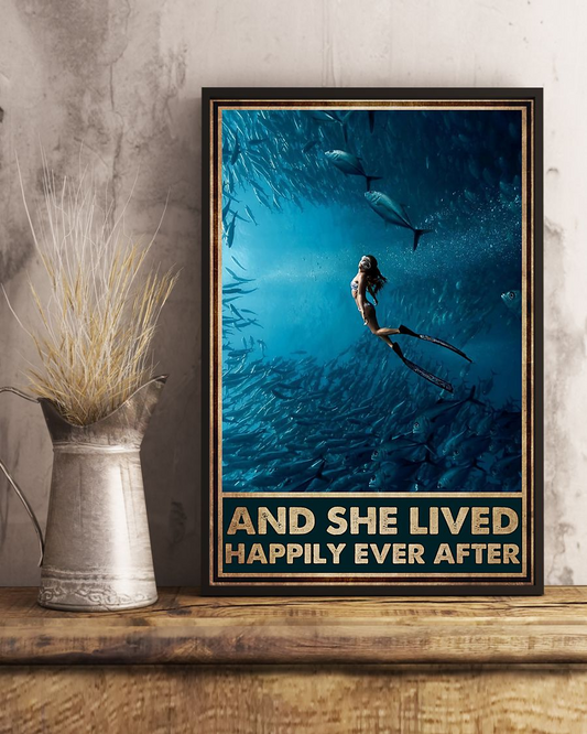 Diving Girl Poster And She Lived Happily Ever After Vintage Room Home Decor Wall Art Gifts Idea - Mostsuit