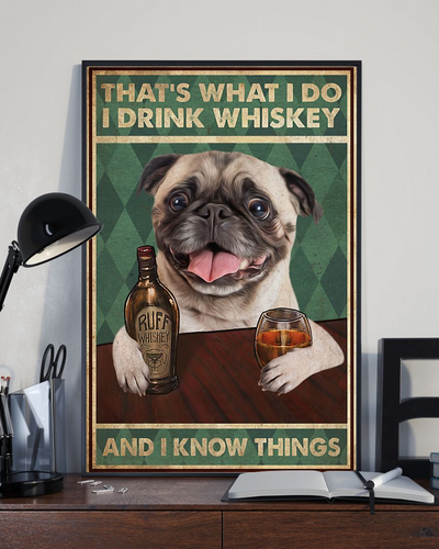 Pug Canvas Prints That's What I Do I Drink Whiskey Vintage Wall Art Gifts Vintage Home Wall Decor Canvas - Mostsuit