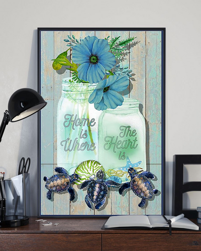 Turtle Blue Poppy Poster Home Is Where The Heart Is Vintage Room Home Decor Wall Art Gifts Idea - Mostsuit