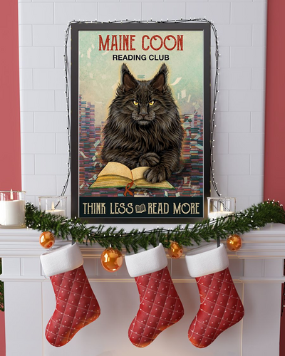 Reading Club Maine Coon Cat Poster Life Behind The Bar Vintage Room Home Decor Wall Art Gifts Idea - Mostsuit