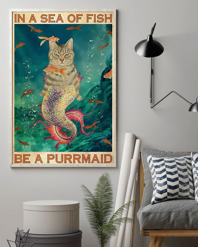 Purr-Maid Cat Mermaid Loves Canvas Prints In A Sea Of Fish Be A Purrmaid Vintage Wall Art Gifts Vintage Home Wall Decor Canvas - Mostsuit