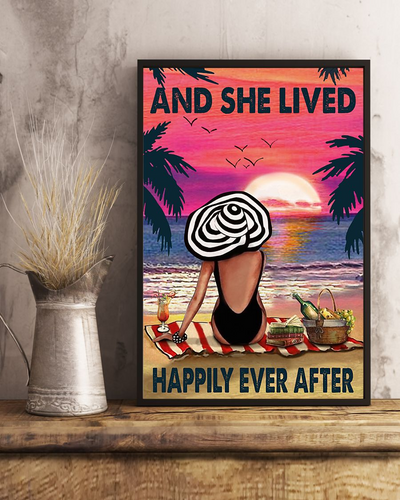 Book Girl Beach Loves Canvas Prints And She Lived Happily Ever After Vintage Wall Art Gifts Vintage Home Wall Decor Canvas - Mostsuit