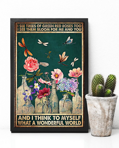 Dragonfly Flower Poster What A Wonderful World Vintage Gardening Room Home Decor Wall Art Gifts Idea - Mostsuit