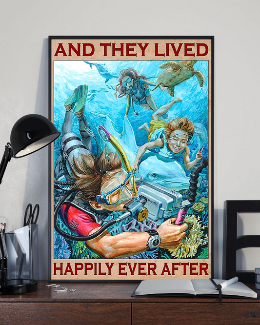 Diving Loves Poster They Lived Happily Ever After Vintage Room Home Decor Wall Art Gifts Idea - Mostsuit