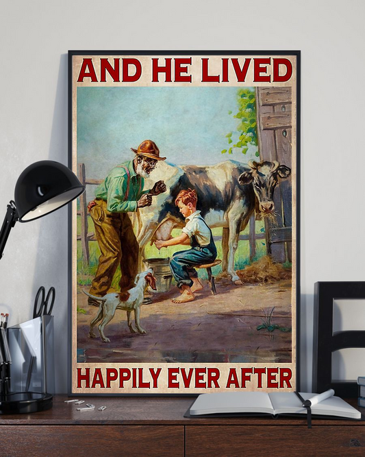 Cows Poster And He Lived Happily Ever After Farmer Vintage Room Home Decor Wall Art Gifts Idea - Mostsuit