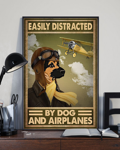 German Shepherd Dog Canvas Prints Easily Distracted By Dog And Airplanes Vintage Wall Art Gifts Vintage Home Wall Decor Canvas - Mostsuit