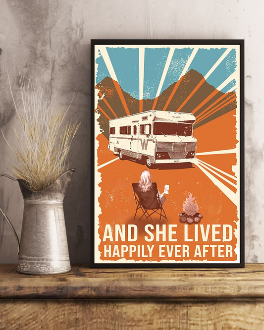 Camping RV Car Poster And She Lived Happily Ever After Vintage Room Home Decor Wall Art Gifts Idea - Mostsuit