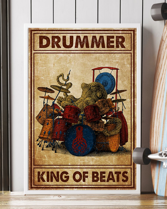 Drummer King Of Beats Poster Vintage Room Home Decor Wall Art Gifts Idea - Mostsuit