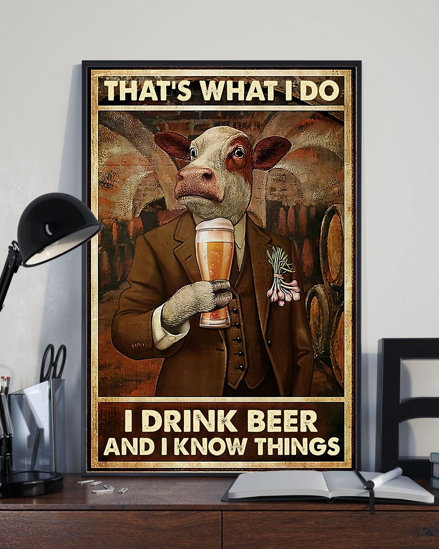 Cow Canvas Prints That's What I Do I Drink Beer And I Know Things Vintage Wall Art Gifts Vintage Home Wall Decor Canvas - Mostsuit