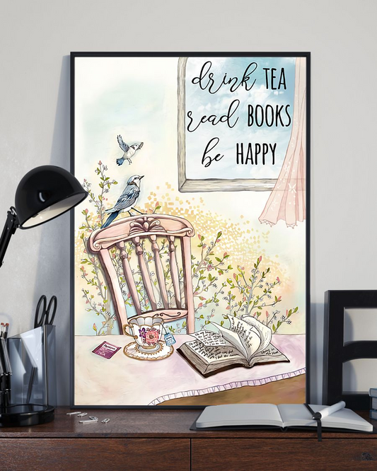 Drink Tea Read Book Be Happy Poster Vintage Room Home Decor Wall Art Gifts Idea - Mostsuit