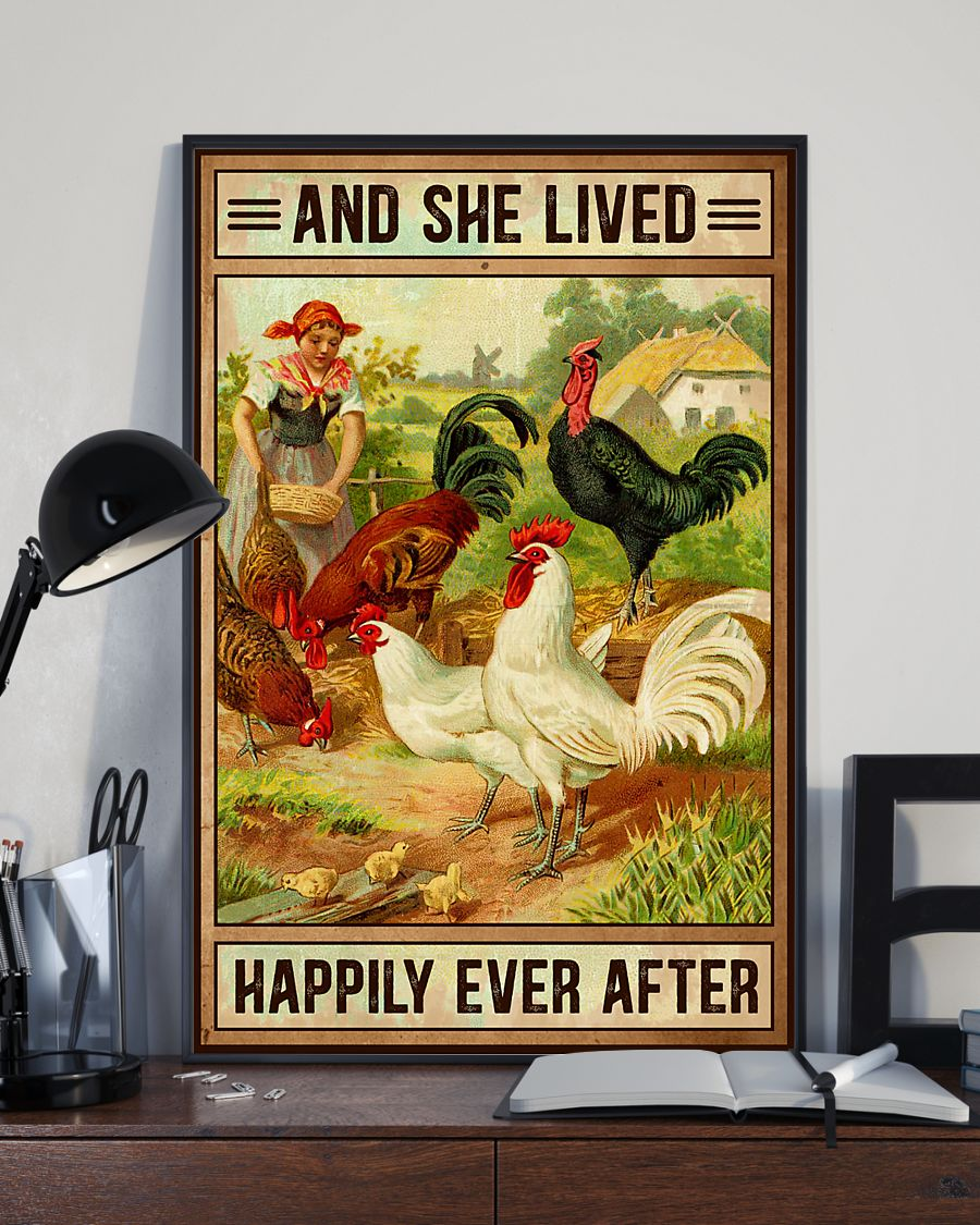 Chicken Farm Girl Canvas Prints And She Lived Happily Ever After Vintage Wall Art Gifts Vintage Home Wall Decor Canvas - Mostsuit