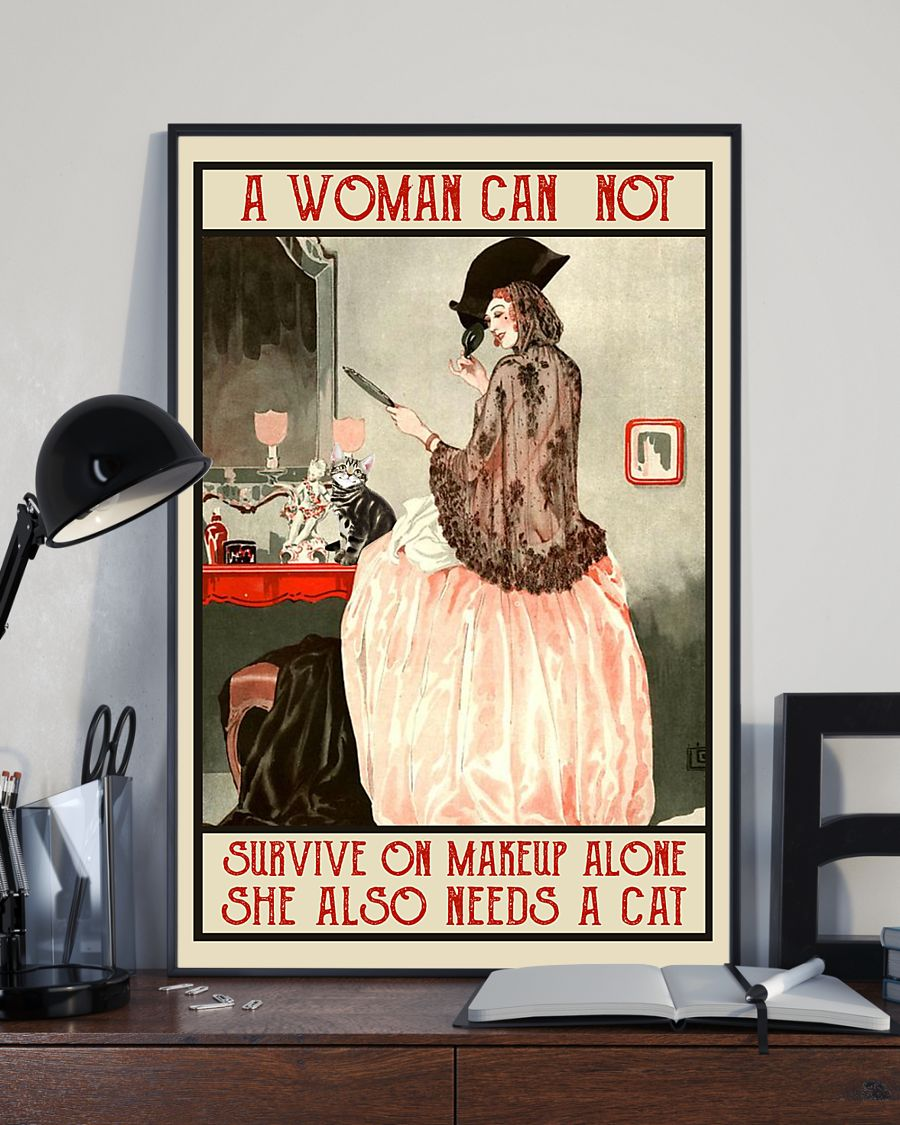 Makeup Cat Loves Canvas Prints A Woman Cannot Survive On Makeup Alone Vintage Wall Art Gifts Vintage Home Wall Decor Canvas - Mostsuit