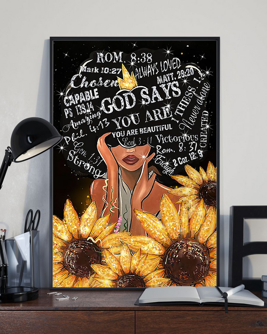 Sunflower Black Girl Poster God Says You Are Vintage Room Home Decor Wall Art Gifts Idea - Mostsuit