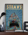 Straws Shark Poster Reduce Plastic Waste Protect Environment Vintage Room Home Decor Wall Art Gifts Idea - Mostsuit