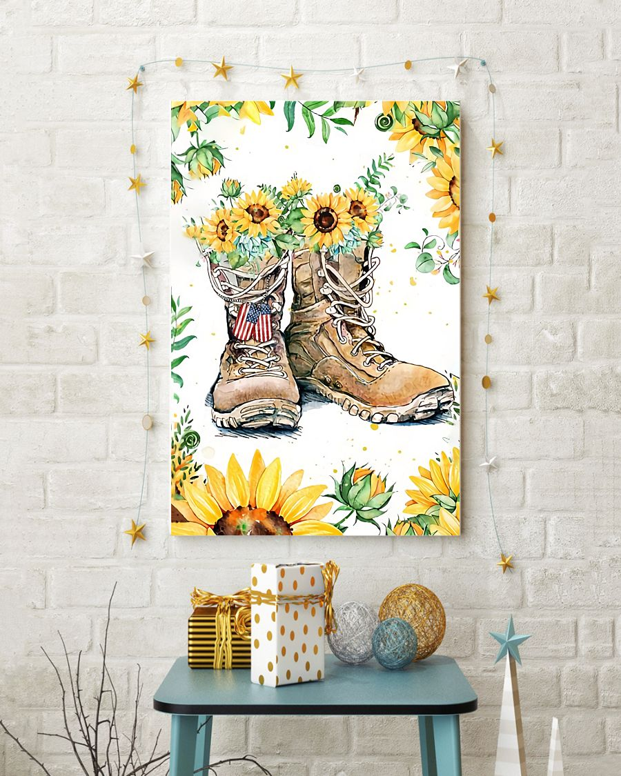 Sunflower Combat Boots Veteran Canvas Prints Vintage Wall Art Gifts Vintage Home Wall Decor Canvas - Mostsuit