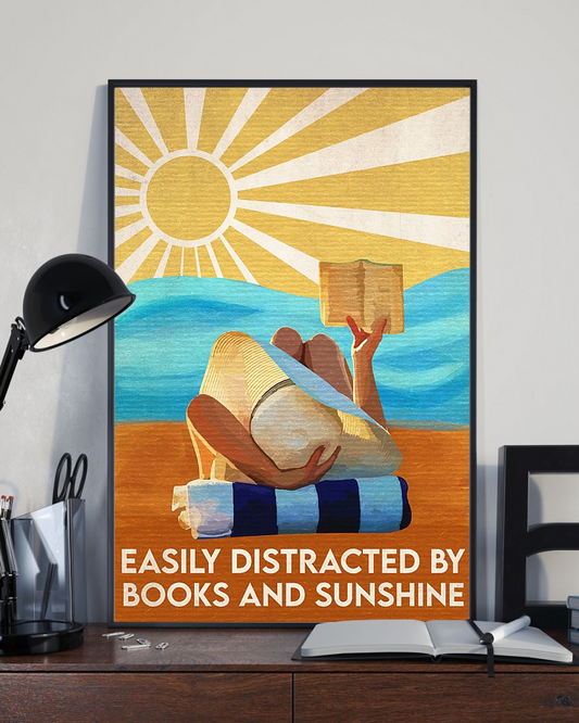 Books And Sunshine Poster Easily Distracted Vintage Room Home Decor Wall Art Gifts Idea - Mostsuit