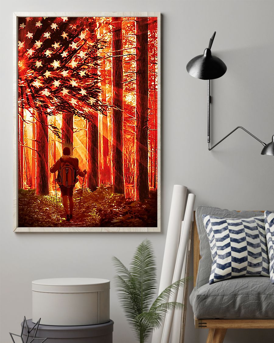 Hiking USA Flag Forest Canvas Prints Vintage Wall Art Gifts Vintage Home Wall Decor Canvas - Mostsuit