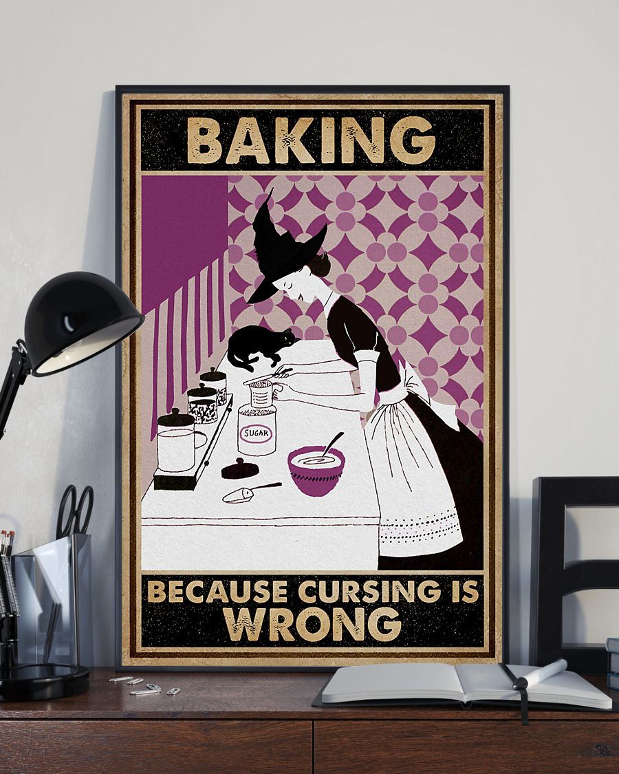 Witch Cat Baking Canvas Prints Baking Because Cursing Is Wrong Vintage Wall Art Gifts Vintage Home Wall Decor Canvas - Mostsuit