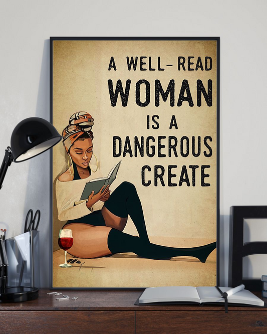 Book Wine Canvas Prints A Well-Read Woman Is A Dangerous Create Vintage Wall Art Gifts Vintage Home Wall Decor Canvas - Mostsuit