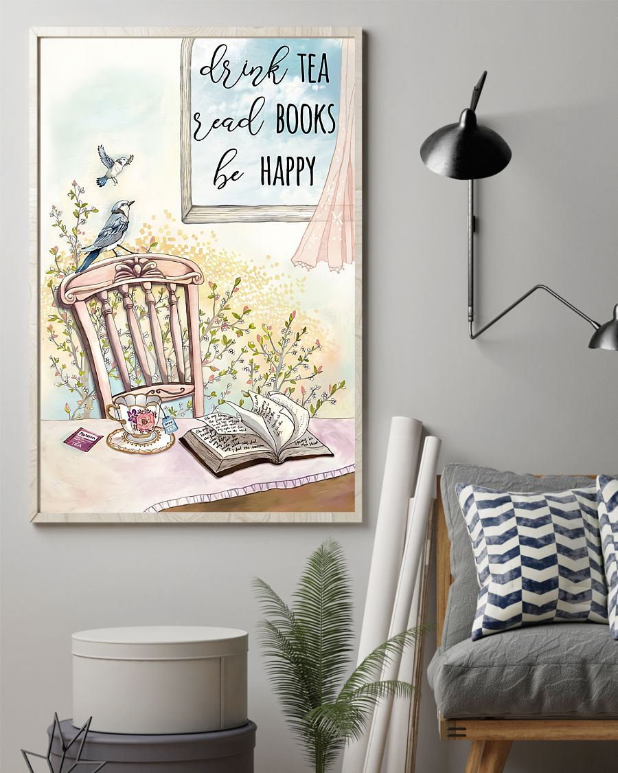 Drink Tea Read Book Be Happy Canvas Prints Vintage Wall Art Gifts Vintage Home Wall Decor Canvas - Mostsuit