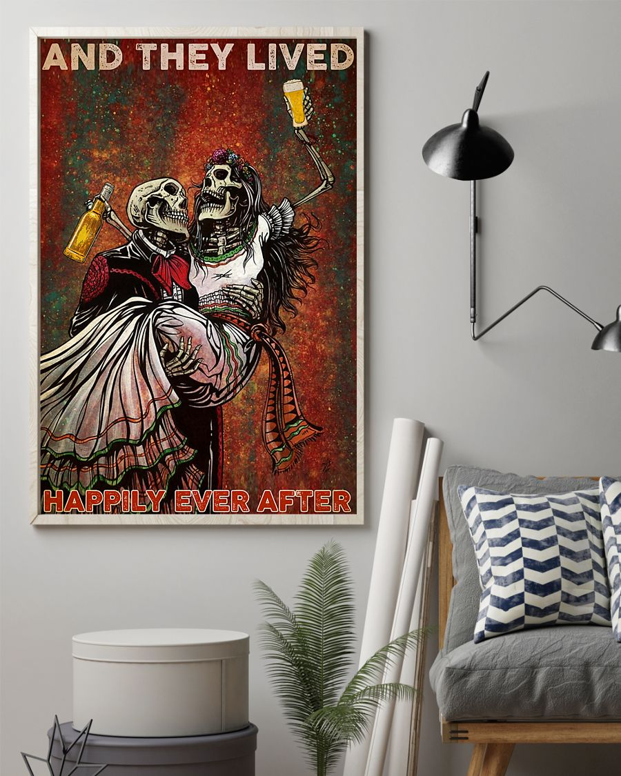 Beer Skeleton Couple Poster And They Lived Happily Ever After Vintage Room Home Decor Wall Art Gifts Idea - Mostsuit