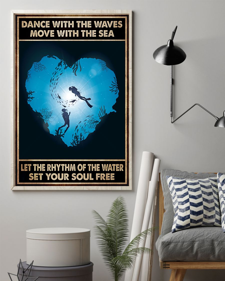 Scuba Diving Couple Poster Dance With The Waves Move With The Sea Vintage Room Home Decor Wall Art Gifts Idea - Mostsuit
