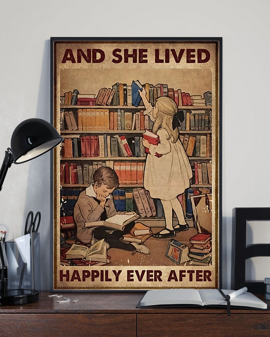 Book Loves Poster And She Lived Happily Ever After Vintage Room Home Decor Wall Art Gifts Idea - Mostsuit