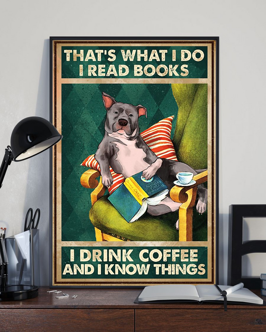 Bulldog Book Coffee Poster That's What I Do I Read Books And I Drink Coffee Vintage Room Home Decor Wall Art Gifts Idea - Mostsuit