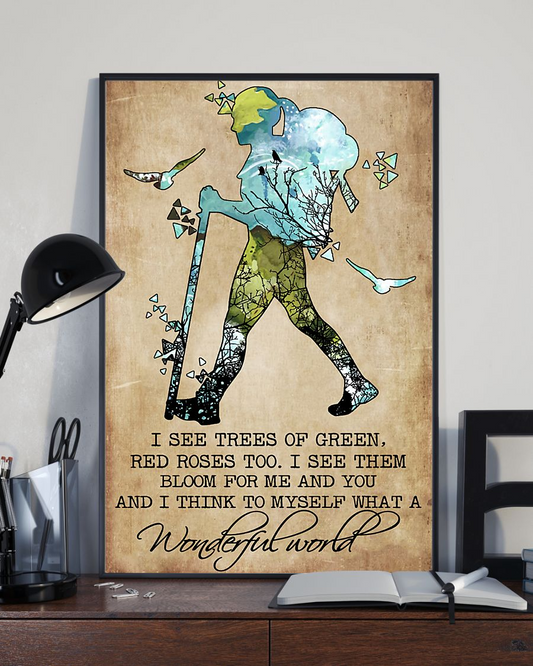 Hiking Girl Poster I Think To Myself What A Wonderful World Vintage Room Home Decor Wall Art Gifts Idea - Mostsuit