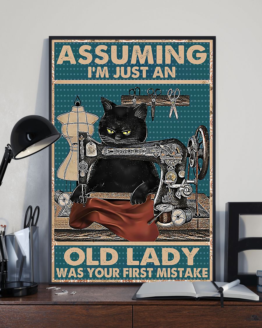 Sewing Black Cat Loves Canvas Prints Assuming I'm Just An Old Lady Vintage Wall Art Gifts Vintage Home Wall Decor Canvas - Mostsuit