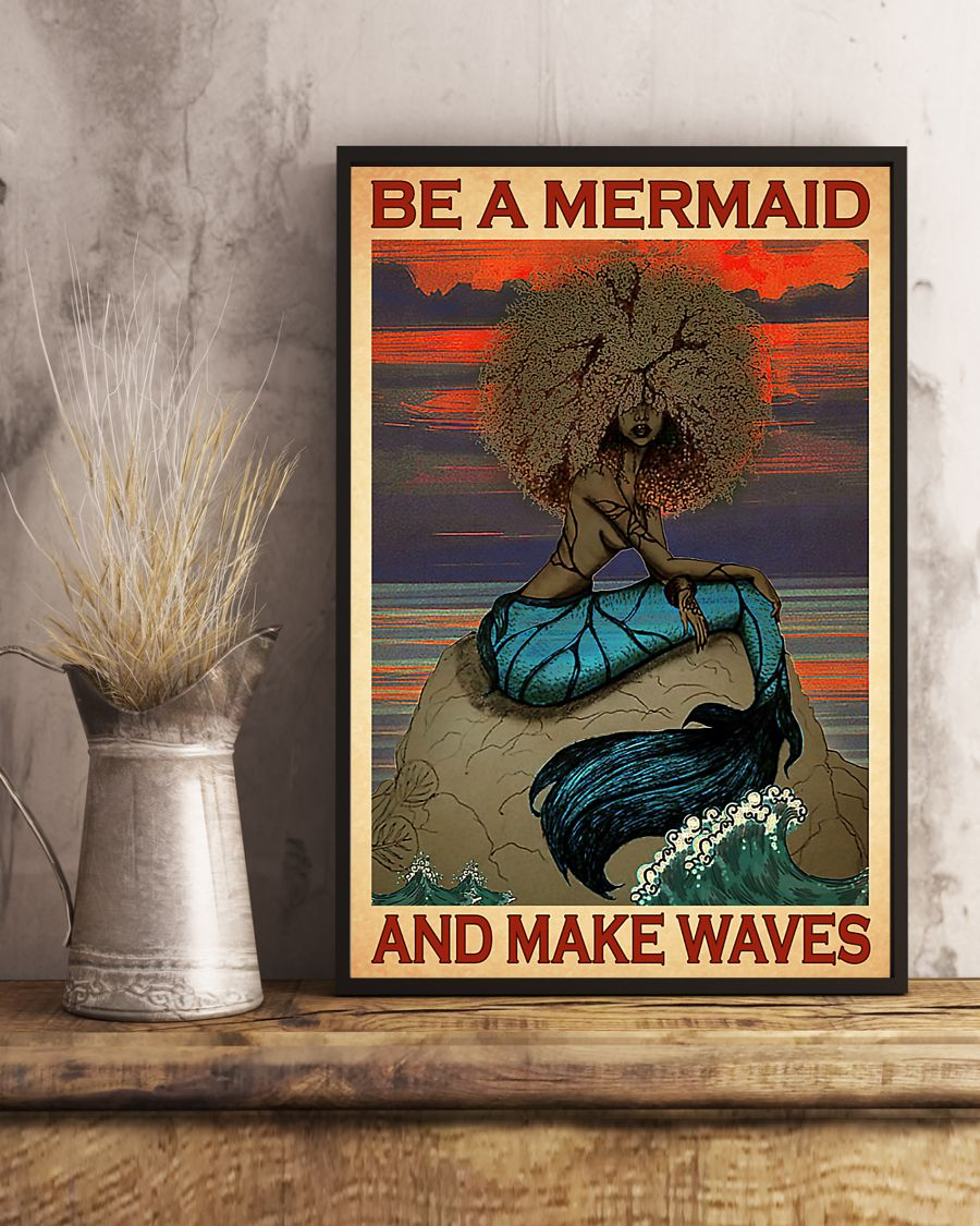 Mermaid Black Girl Canvas Prints Be A Mermaid And Make Waves Vintage Wall Art Gifts Vintage Home Wall Decor Canvas - Mostsuit