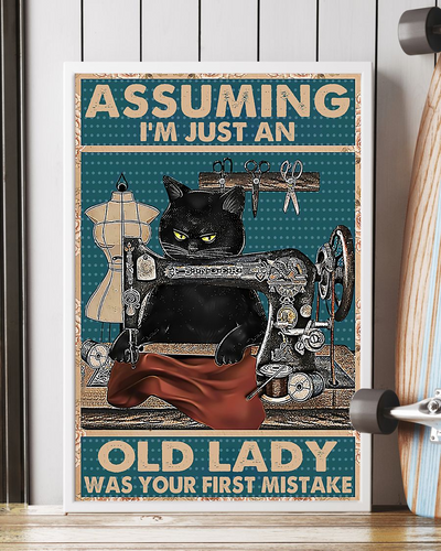 Sewing Black Cat Loves Poster Assuming I'm Just An Old Lady Vintage Room Home Decor Wall Art Gifts Idea - Mostsuit