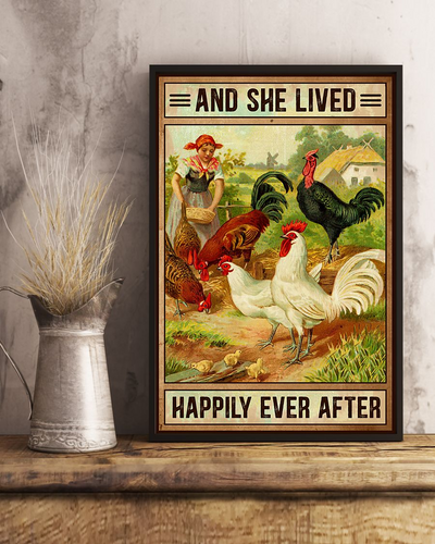 Chicken Farm Girl Poster And She Lived Happily Ever After Vintage Room Home Decor Wall Art Gifts Idea - Mostsuit